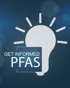 Get Informed about PFAS — educational graphic with light bulb icon representing awareness of PFAS contamination, testing, and consulting services by Hillmann Consulting.