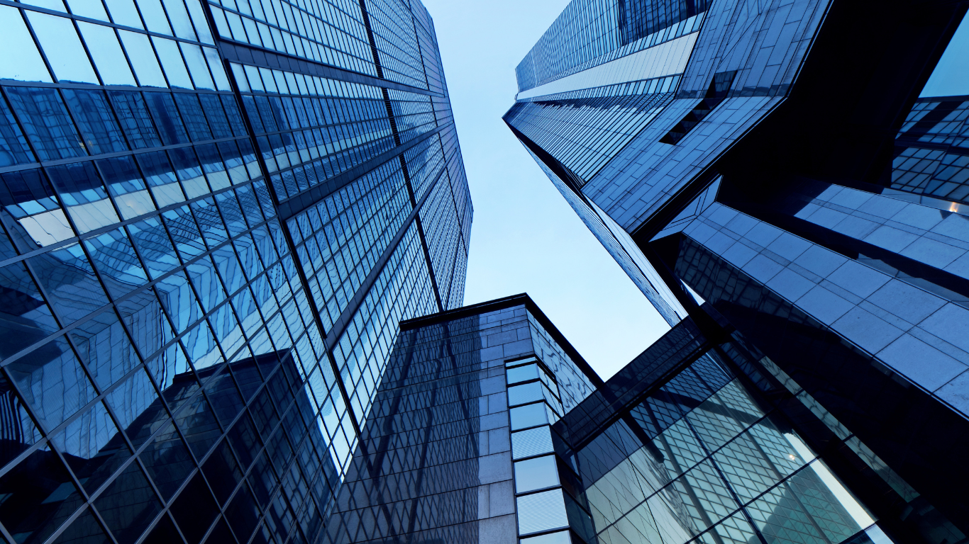 Photo depicting several buildings with a blue hue over the photo